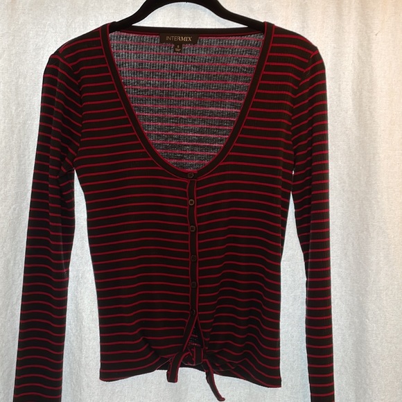 Striped Ribbed Intermix Button Front Top - Picture 3 of 6
